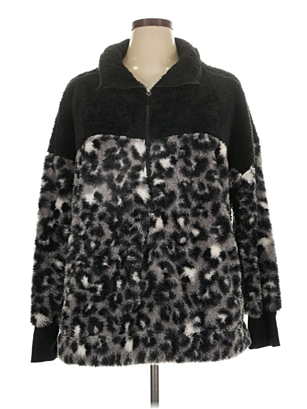 LuLaRoe Black and Gray Leopard Sherpa Half-Zip Jacket